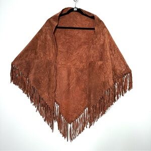 Boho Western Chocolate Brown 100% Suede Fringe Eyelet Poncho Cape Countrycore